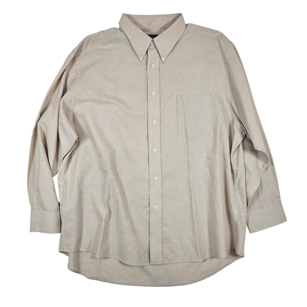 Covington Mens XL Beige‎ Tan Button Down Shirt Long Sleeve Cotton Blend 17-17.5